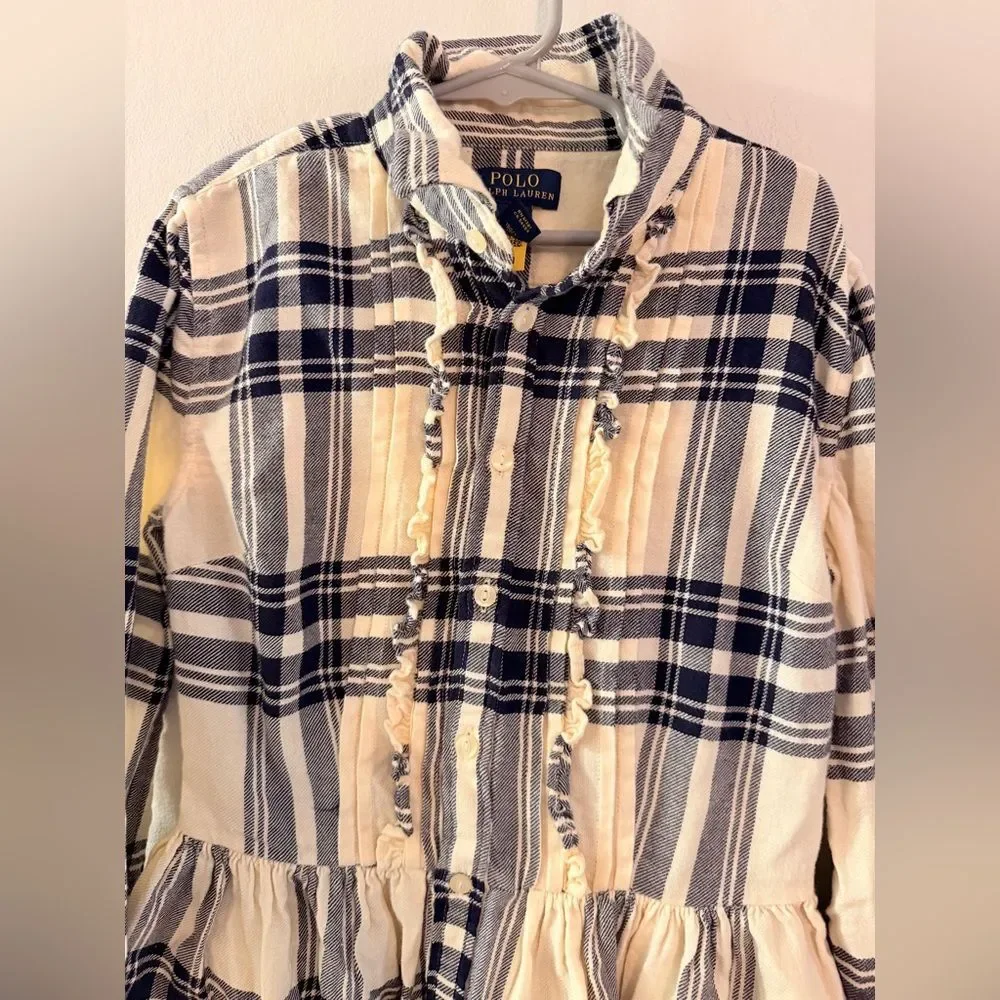 Polo Ralph Lauren Girls Plaid Cotton Twill Shirtdress - Size 14
